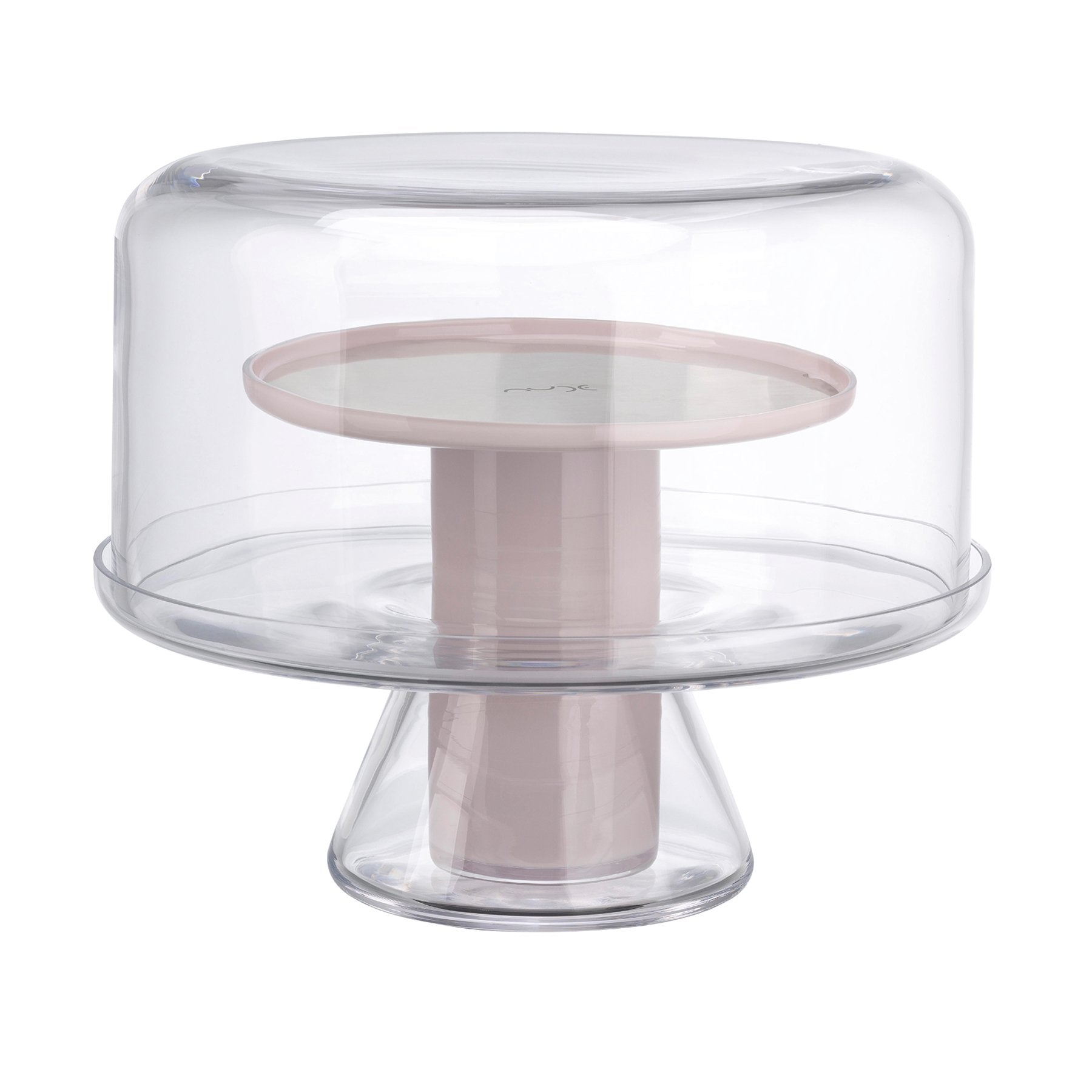 NUDE Bloom cakestand holder with leadfree clear base, pink middle element and a clear dome