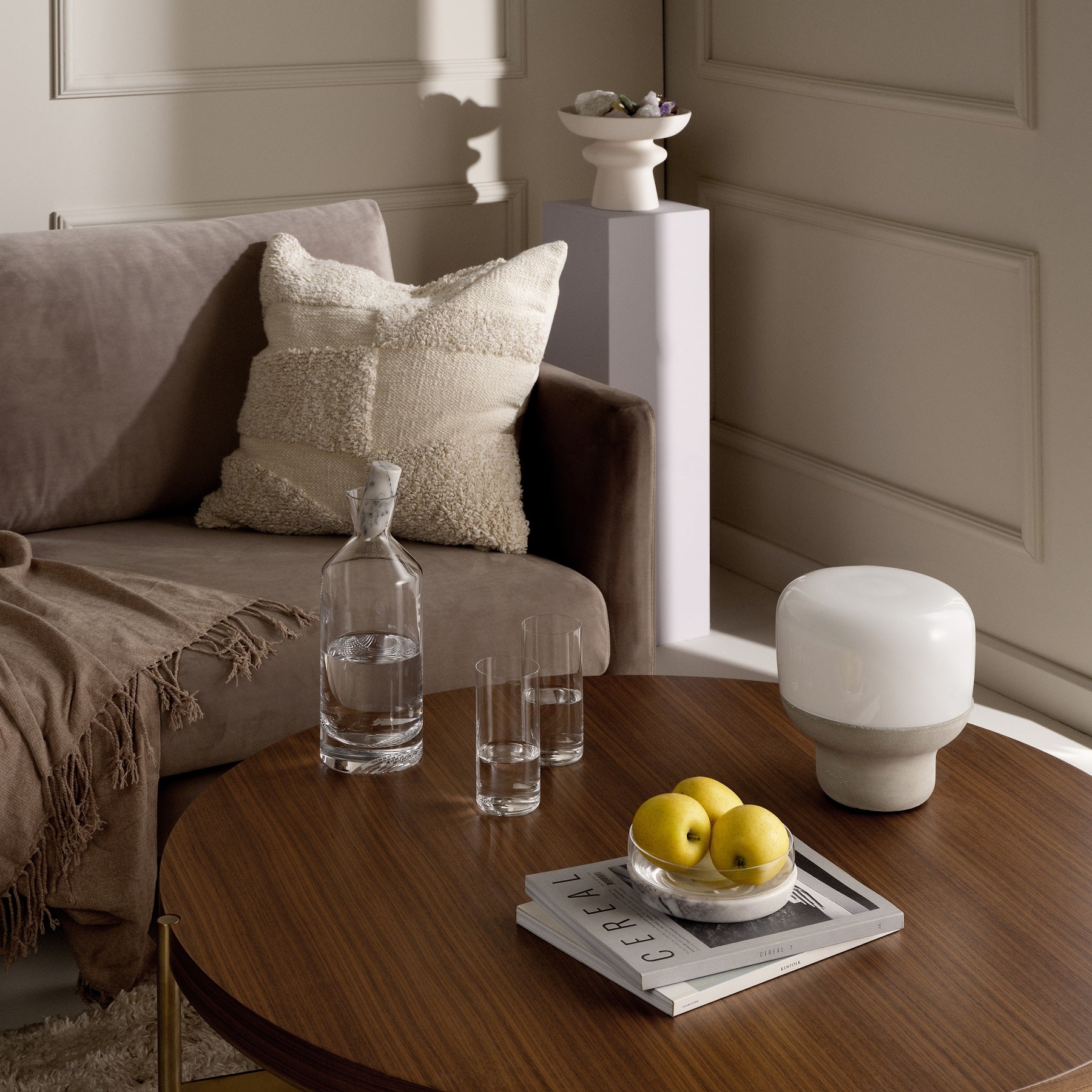 Smooth Lamp in Opaque Glass with Stone Base