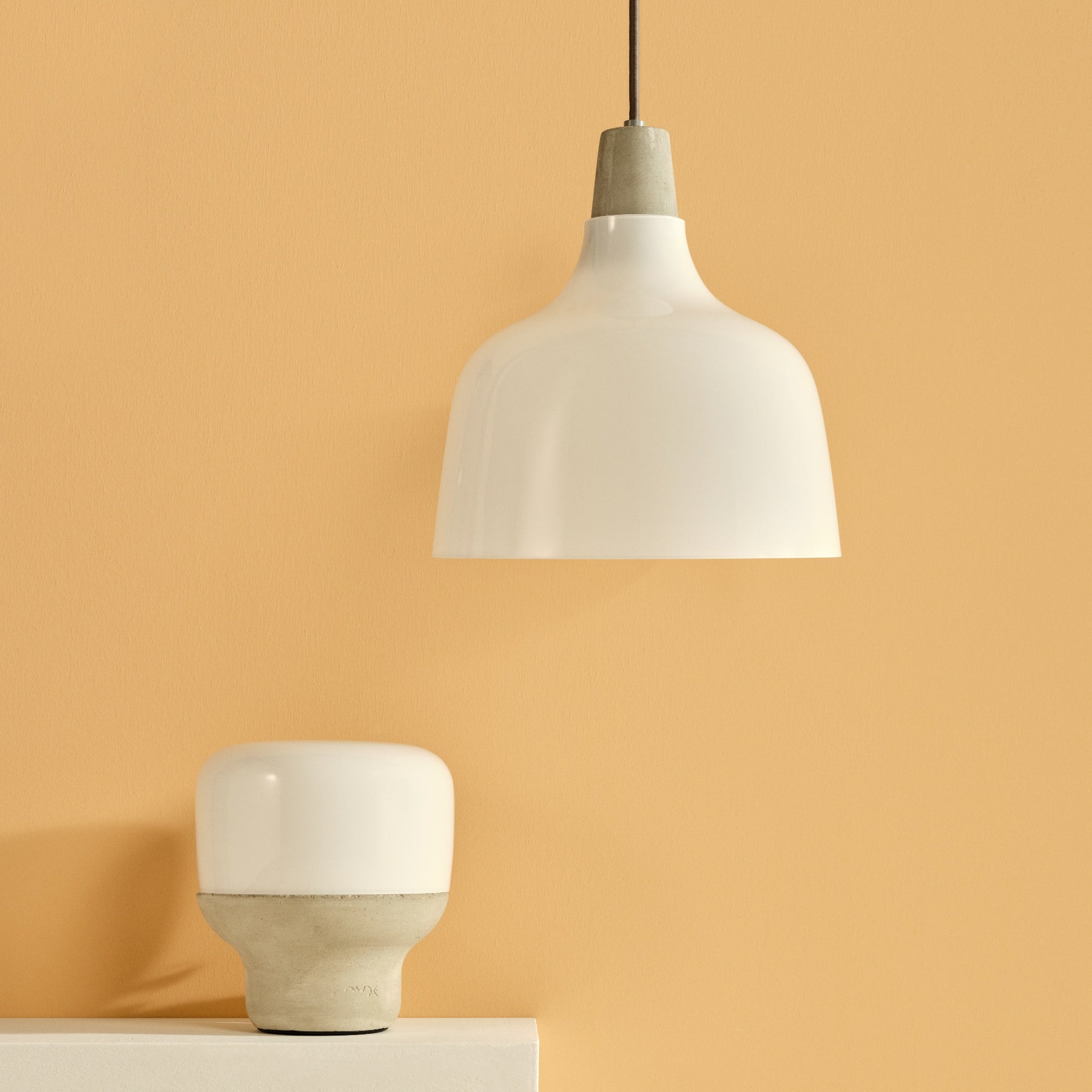 Smooth Lamp in Opaque Glass with Stone Base