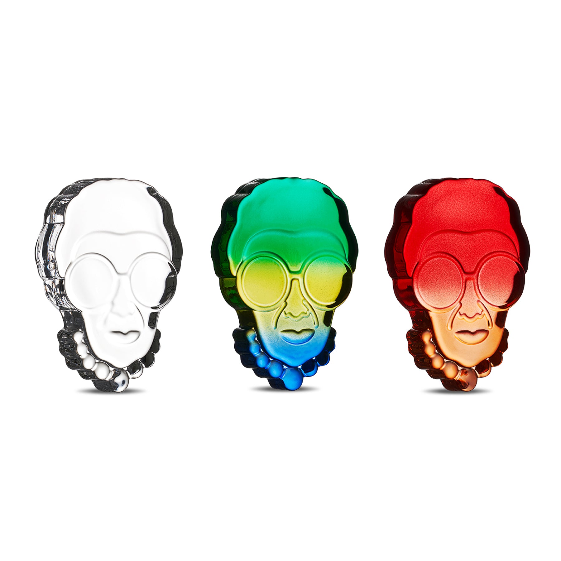 Iris Apfel Paperweight front image of all 3 colors