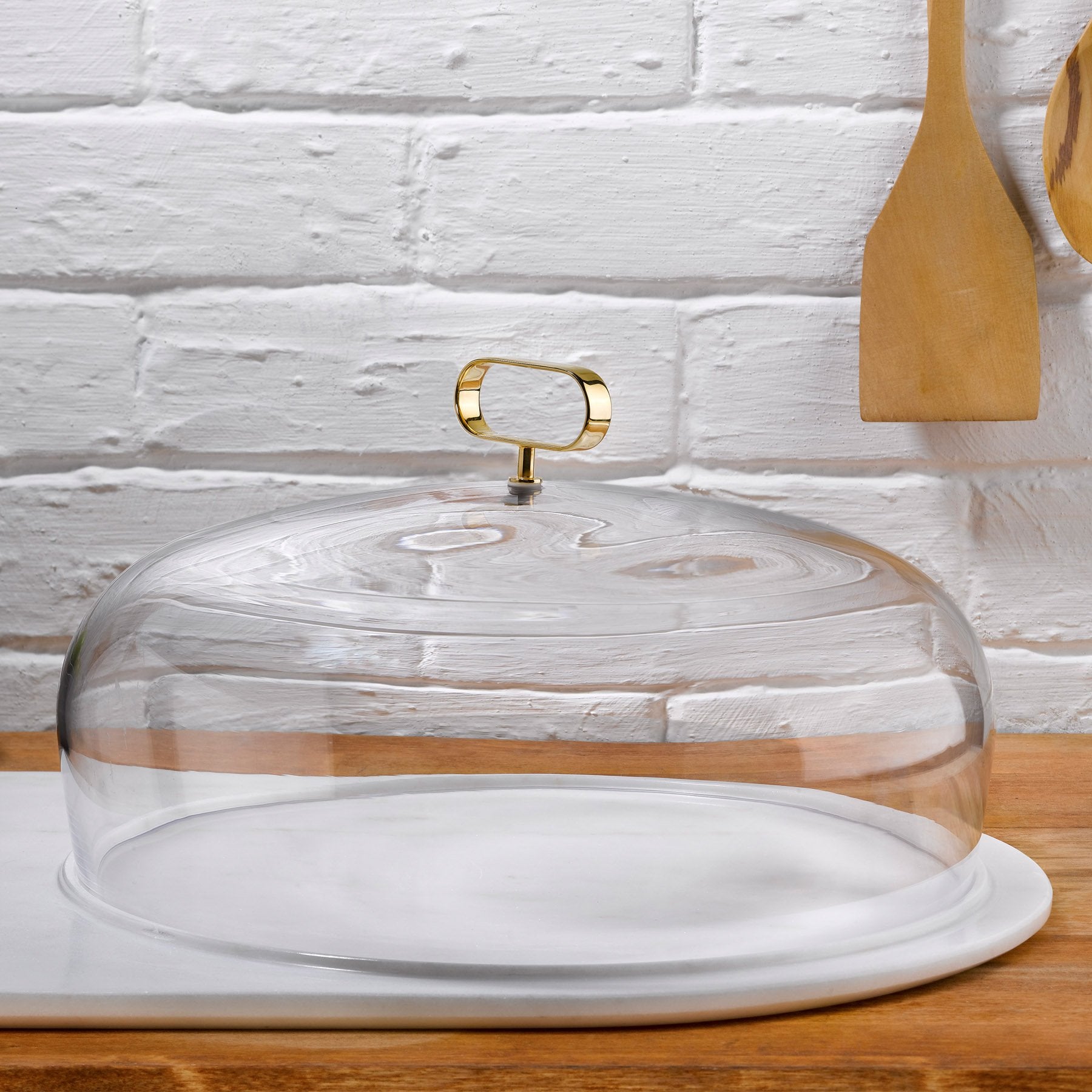 Cupola Cake Dome Medium with Brass Handle and Marble Base