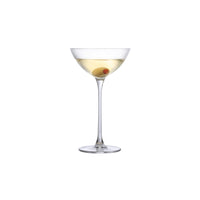 NUDE Savage coupetini glass designed by Remy Savage in a clear shot with a martini and olive in it