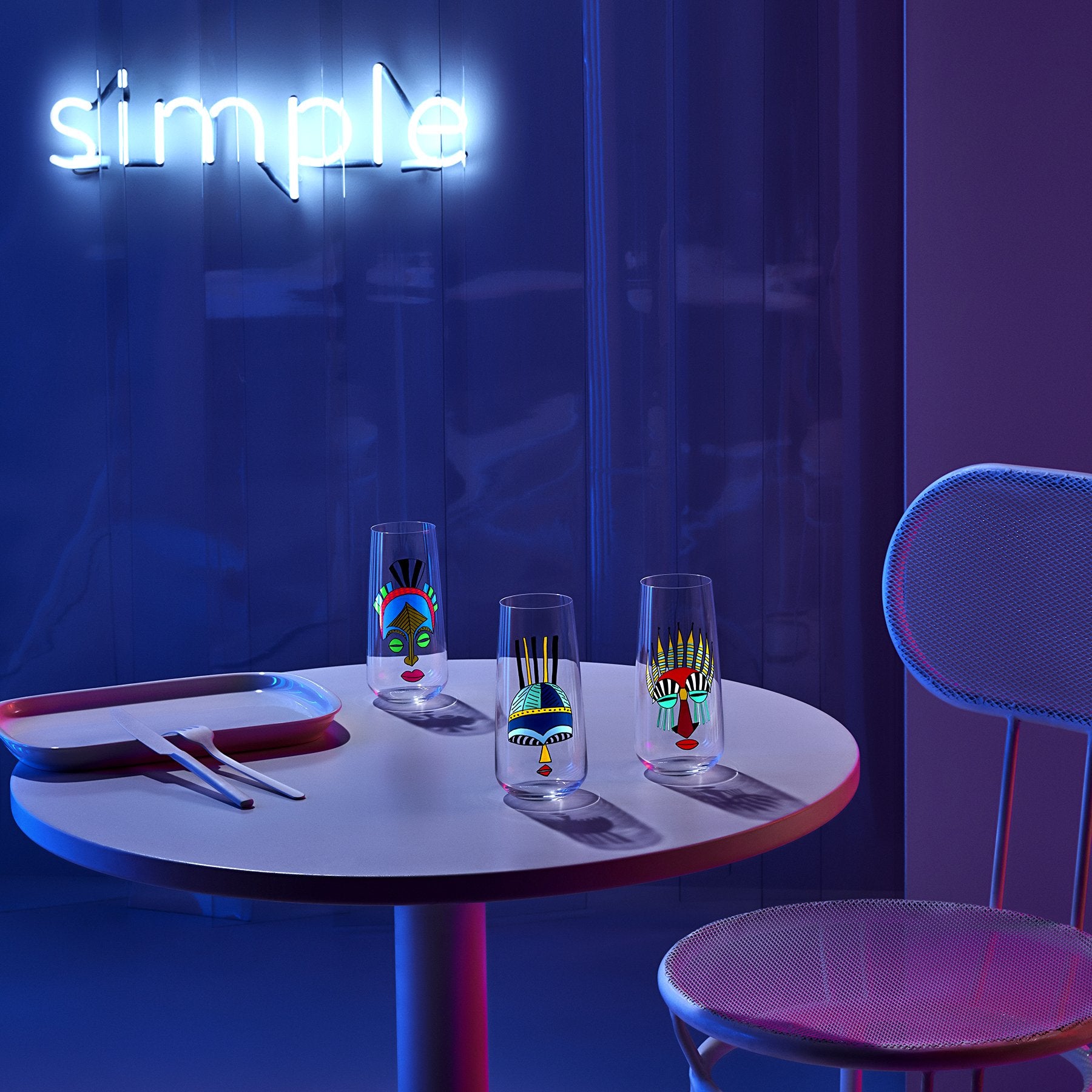 Lifestyle image of NUDE Mirage Rock &amp; Pop collection  in neon table scenery
