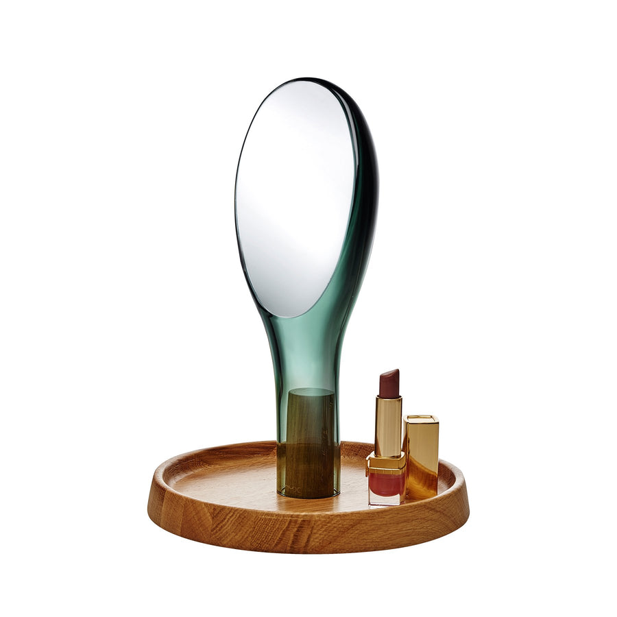 Moon Mirror with Oak Stand