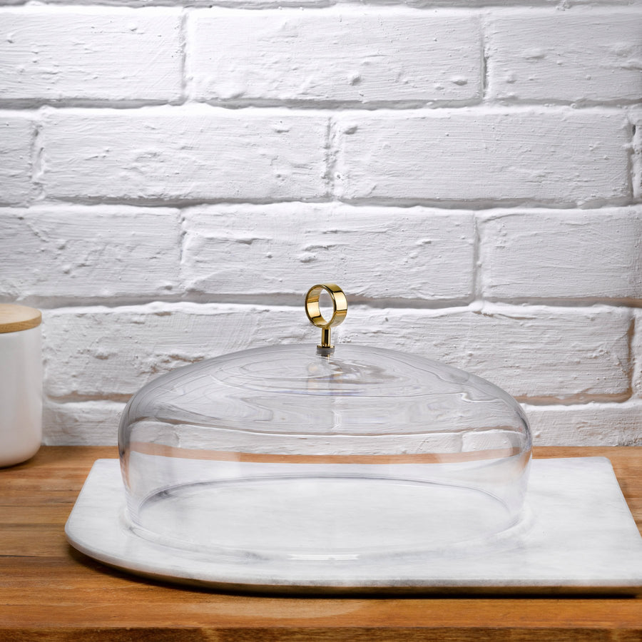 Cupola Cake Dome Large with Brass Handle and Marble Base