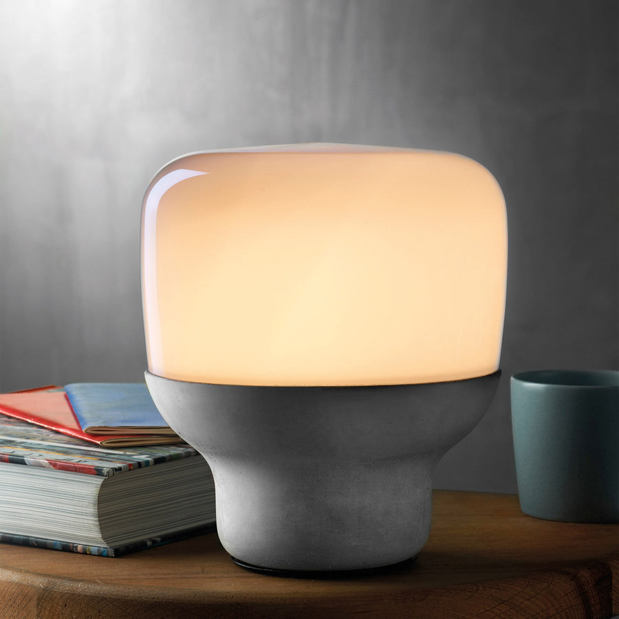 Smooth Lamp in Opaque Glass with Stone Base
